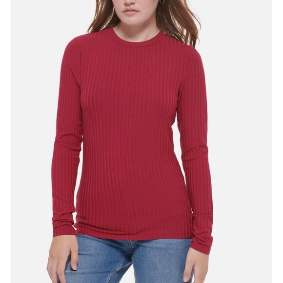 Calvin Klein Jeans Women's Long Sleeve Crewneck Top Berry Red Medium NWT - Picture 1 of 3